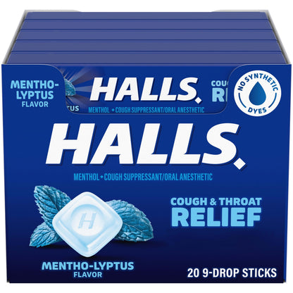 Halls Cough and Throat Relief Mentho-Lyptus Cough Drops, 12 Bags of 30 (360 Total Drops)