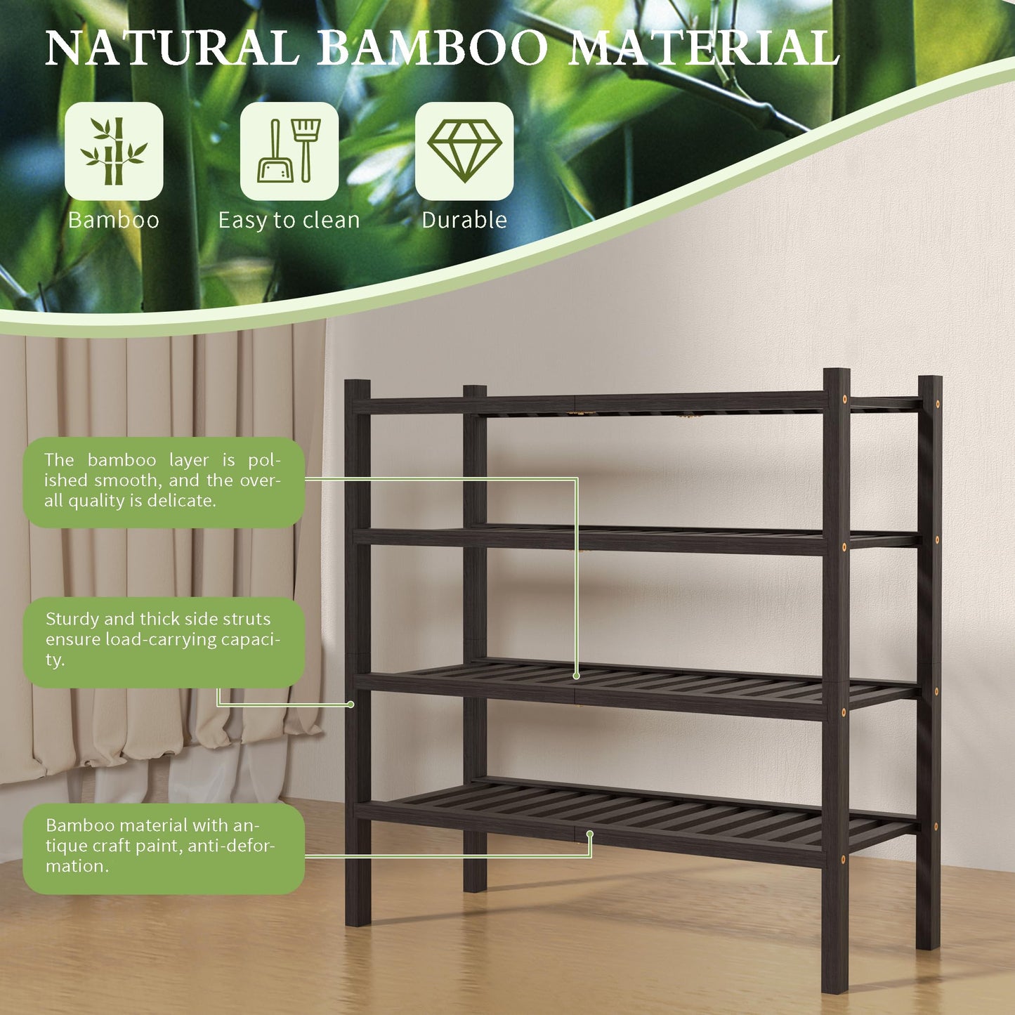 ROMGUAR CRAFT 3 Tier Bamboo Shoe Rack for Closet Free Standing Wood Shoe Shelf Storage Organizer for Entryway Small Space Stackable 27"x11"x20" (Natural)
