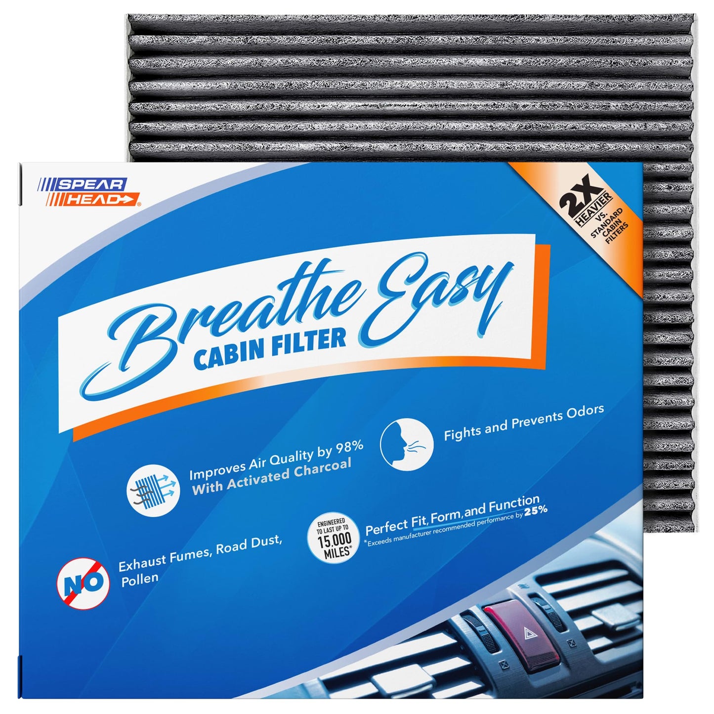 Spearhead Odor Defense Breathe Easy AC & Heater Cabin Filter | Fits Select 2016-2025 Toyota, Lexus, Subaru, 2016-2023 CX-9 Like OEM | Up to 25% Longer Lasting w/Activated Carbon (BE-157)