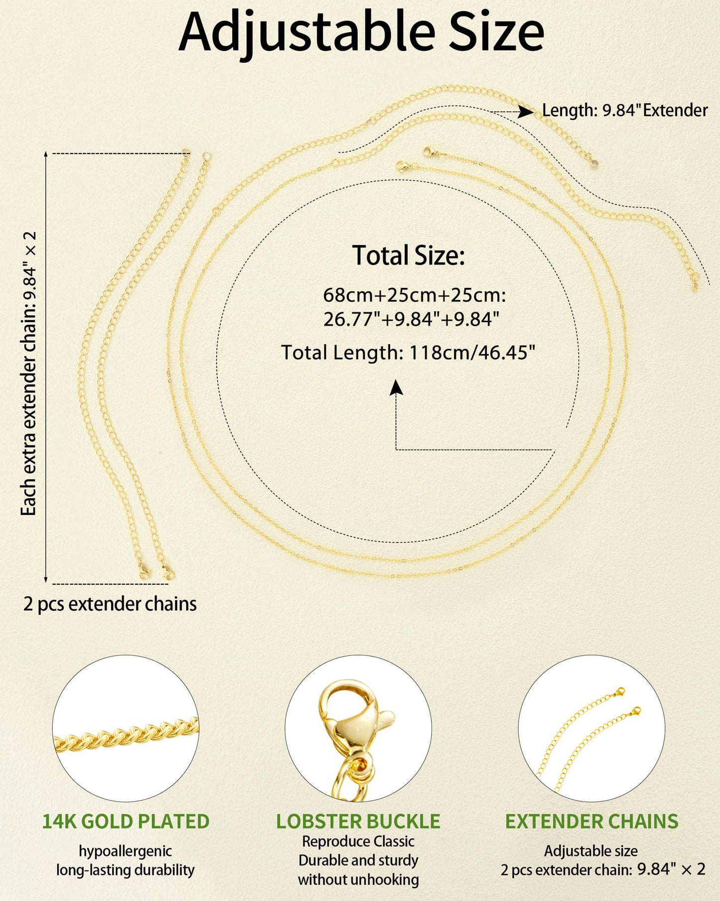 Gold Body Chain for Waist 2Pcs 14K Gold Plated Sexy Belly Chains for Women Beads Cuban Waist Chain Jewelry for Beach Accessories 26.77-52.36Inch