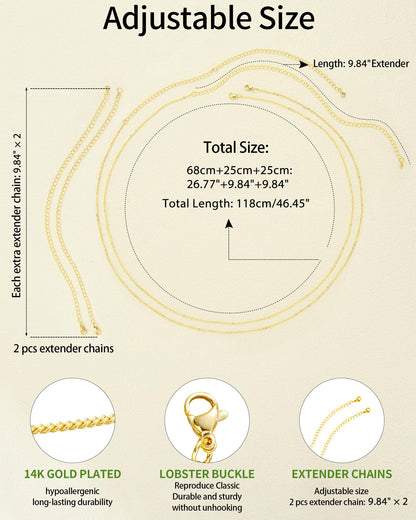 Gold Body Chain for Waist 2Pcs 14K Gold Plated Sexy Belly Chains for Women Beads Cuban Waist Chain Jewelry for Beach Accessories 26.77-52.36Inch