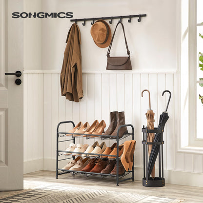 SONGMICS Stackable Shoe Rack, 4 Tier Metal Shoes Rack Storage Shelf, Holds up to 16 Pairs Shoes, Adjustable Slanted Shelves Tower Organizer for Closet Entryway Small Spaces, Bronze