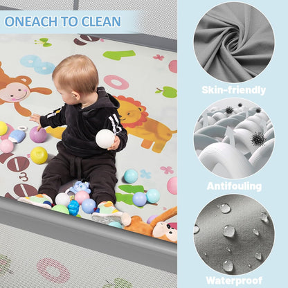 Palopalo Baby Laufgitter, 180x150cm Extra Großer Laufstall für Babys und Kleinkinder, Baby-Aktivitätszentrum mit 8 Saugnapfbasen, Baby-Laufstall mit Tür und weichem, atmungsaktivem Netz, Ohne Matte