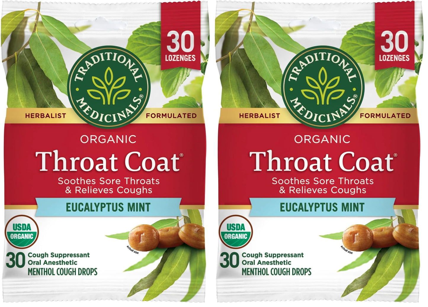 Traditional Medicinals Organic, Throat Coat Lozenges, Lemon Ginger Echinacea - Herbal Cough Drops, Helps Soothe Sore Throat - Non-GMO, Stimulant-Free - 16 Count (Pack of 12)