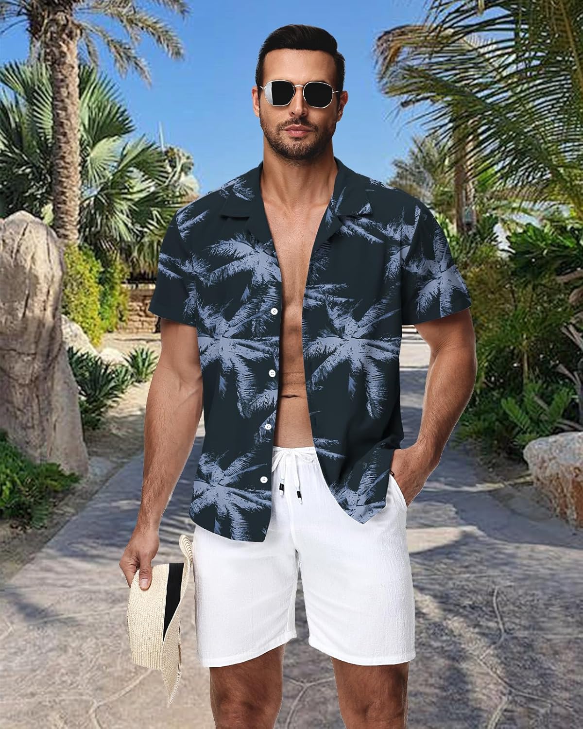HMIYA Herren Hawaiihemden Kurzarm Button-Up Hemd Herren S-3XL