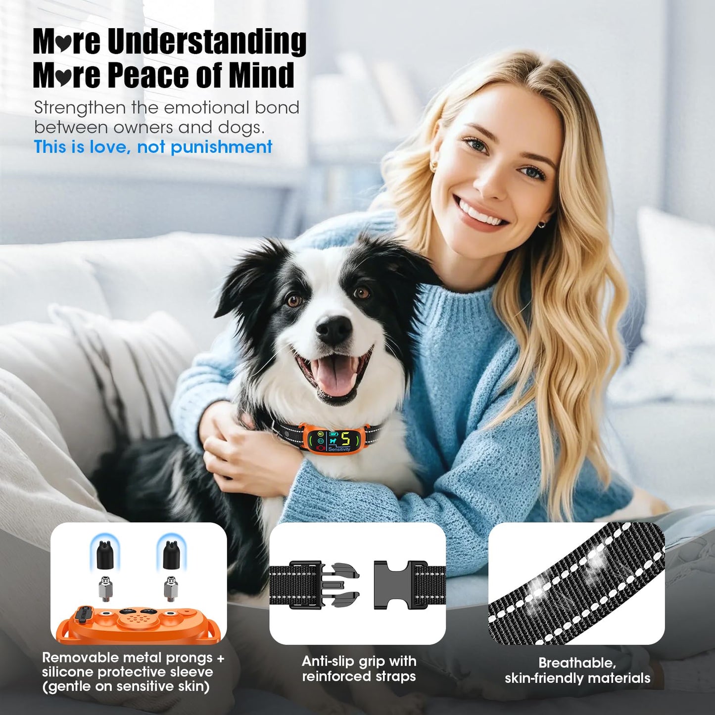 Smart AI Bark Collar for Large Medium Small Dogs, Anti Barking Device with 5 Training Modes, Exclusive Forced Bark-Stopping, Rechargeable IP67 Waterproof Bark Collar with 5 Sensitivity (Black)