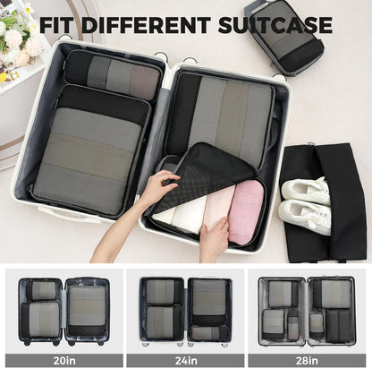BAGAIL 4er-Set Kompressions-Packwürfel Reise-erweiterbare Packorganizer (Schwarz, 4er-Set)