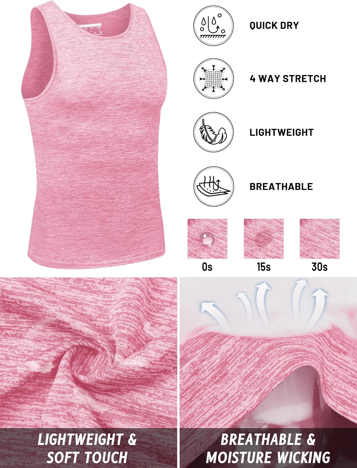 TACVASEN Herren Tanktops Schnelltrocknend Ärmelloses Workout Muskelshirt Sport Bodybuilding Fitness Performance T-Shirts