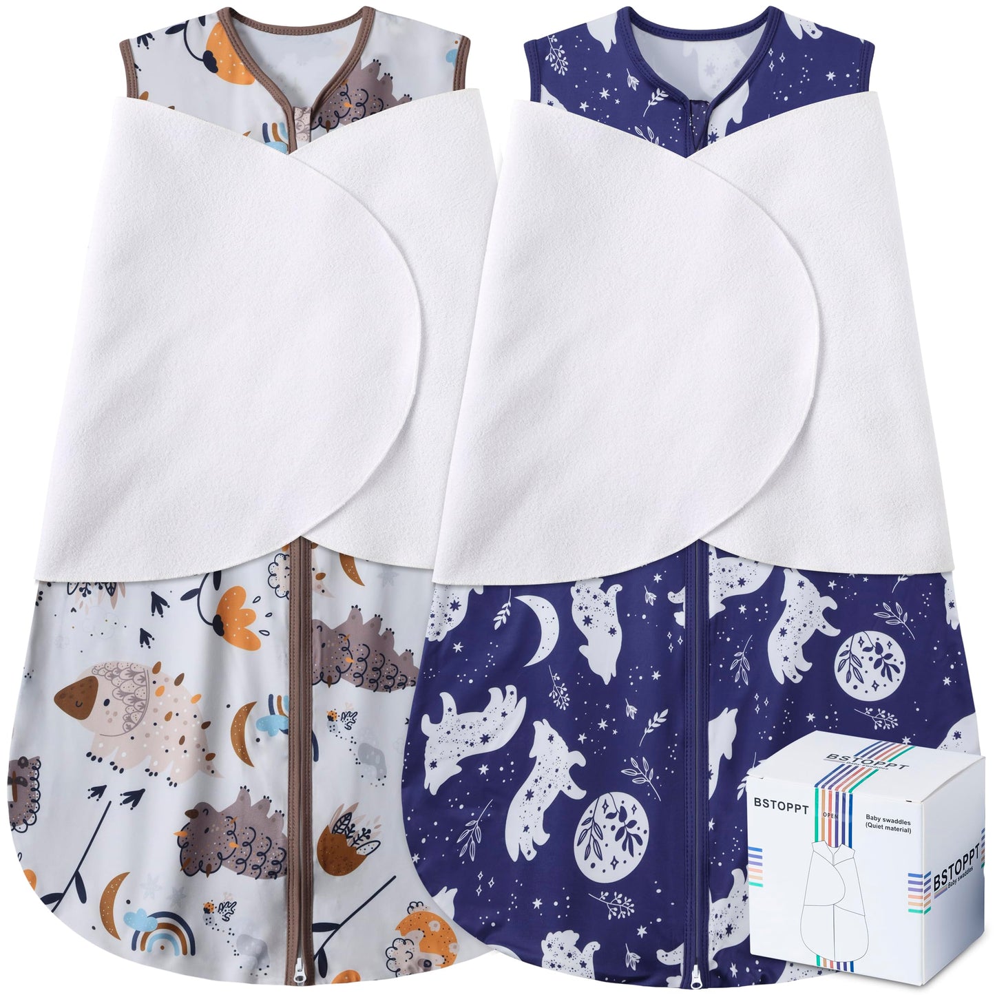 BSTOPPT Newborn Sleep Sack Baby Swaddle,3-6 Months,3-Way Adjustable Wearable Blanket,100% Rayon Cotton Swaddling sleeping bag，TOG 0.5（Clouds&Starry Sky）