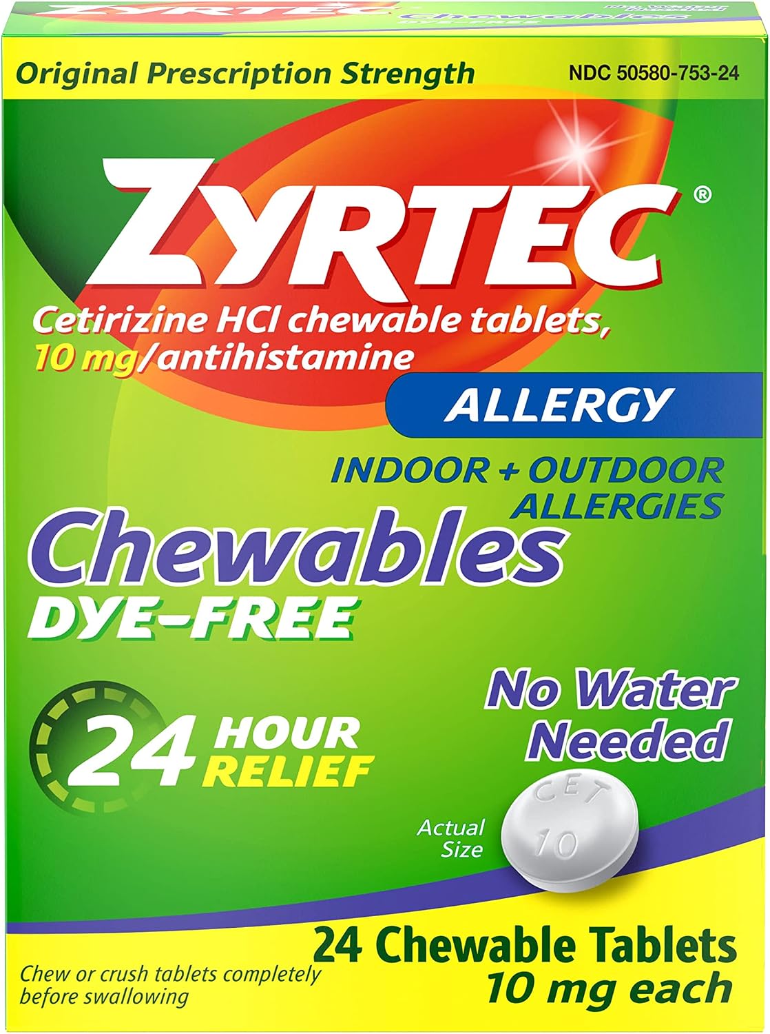 Zyrtec Children's Allergy 24HR Dissolving Citrus Tablets 24HR Allergy Relief Chewable Tablets Bundle, 24 ct Each