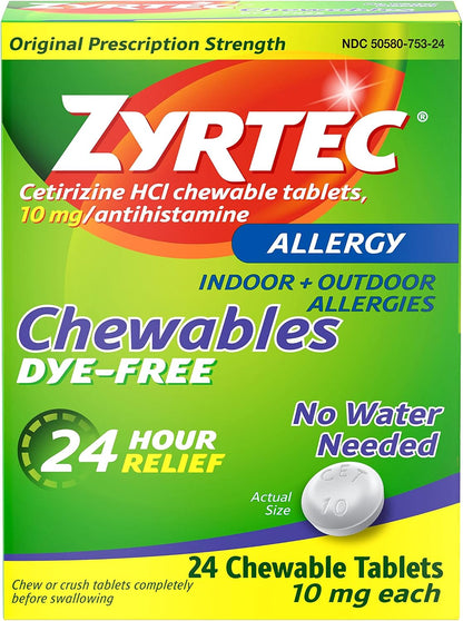 Zyrtec Children's Allergy 24HR Dissolving Citrus Tablets 24HR Allergy Relief Chewable Tablets Bundle, 24 ct Each