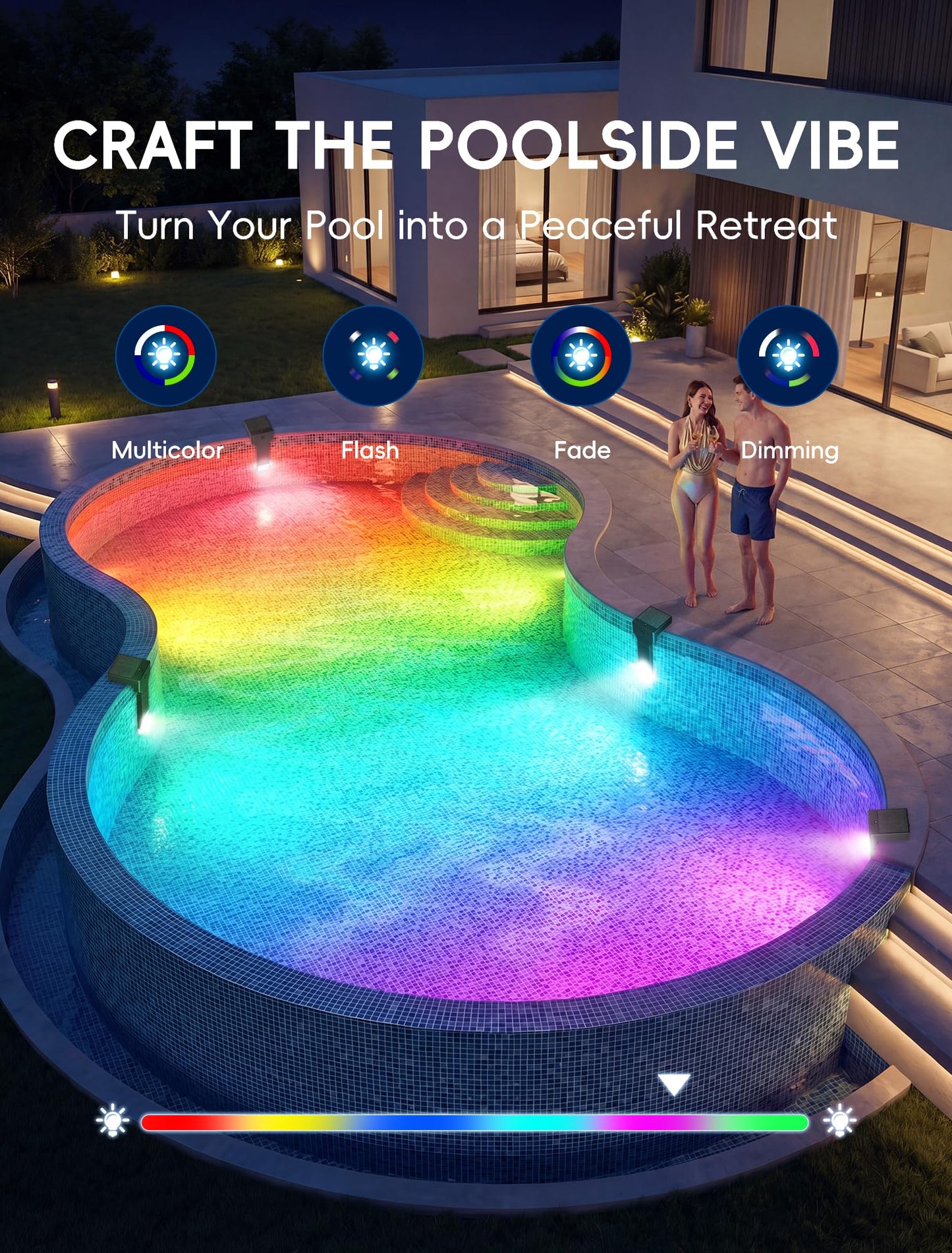 Solar Pool Lights Only for Metal Frame Above Ground Pools, 10-Color RGB 4-Mode LED Underwater Submersible Poolside Light with Auto Dusk Sensor, Waterproof Design, Remote & Timer Off, 1 Pack