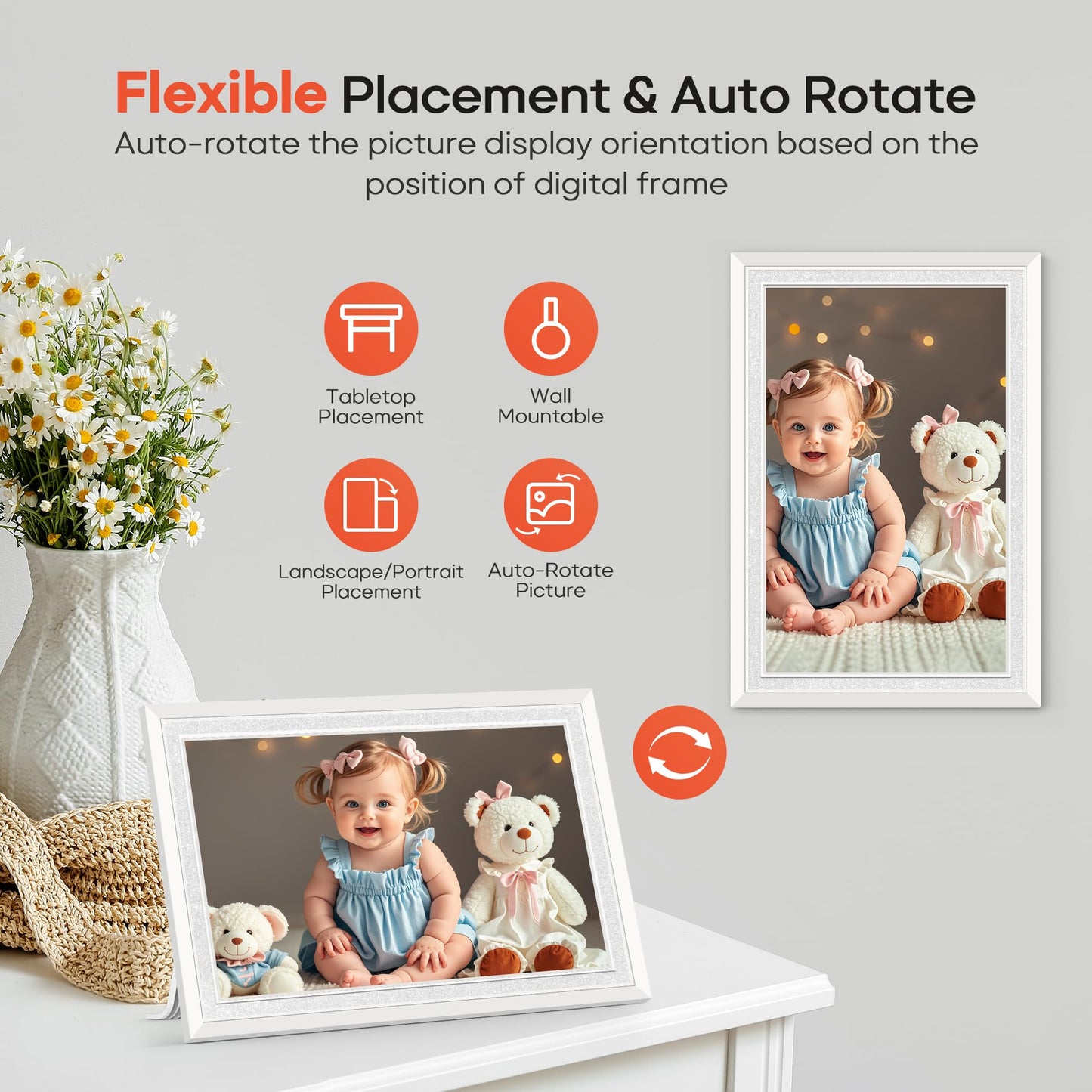 Frameo 10.1 Inch WiFi Digital Picture Frame, Smart Cloud Electronic Photo Frame with HD IPS Touch Screen Slideshow 32GB Memory Auto-Rotate Wall Mount, Share Photos/Videos from Phone - Gifts for Mom