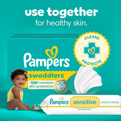 Pampers Swaddlers Disposable Baby Diapers Size 1, One Month Supply (198 Count) with Sensitive Water Based Baby Wipes 6X Pop-Top Packs (336 Count)