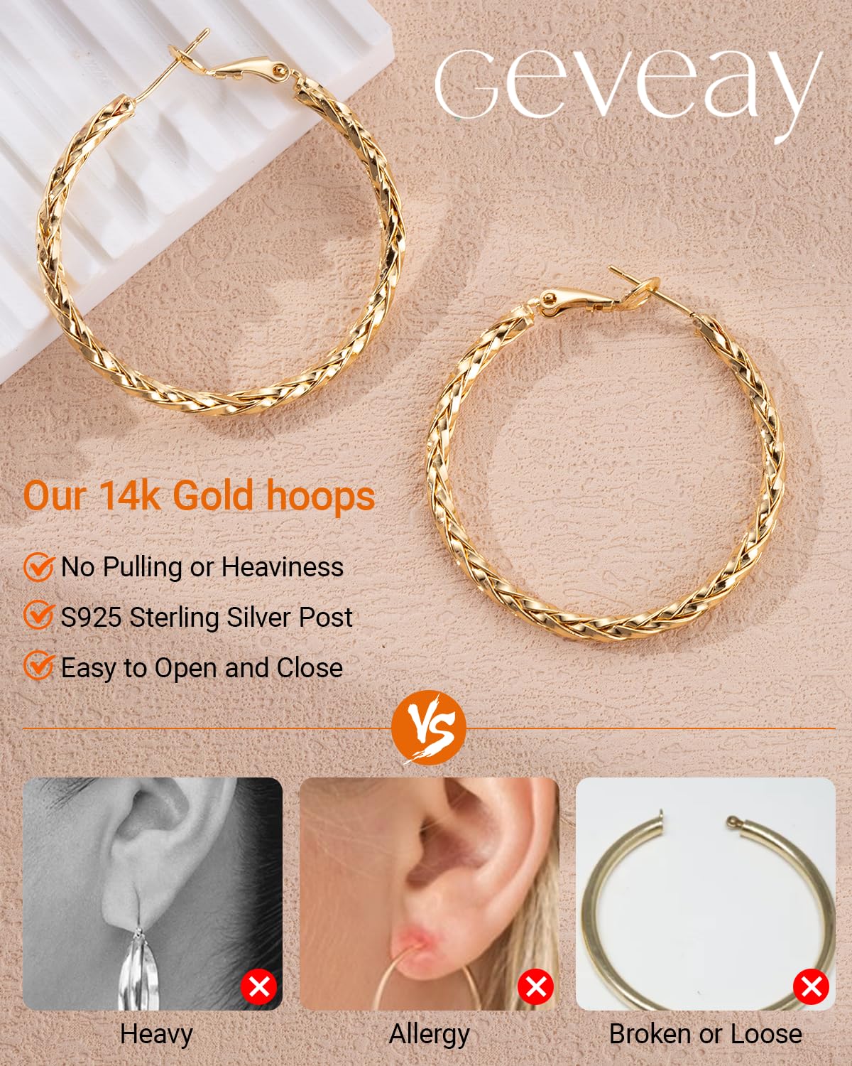 925 Sterling Silver Post Hoop Earrings Lightweight Twisted Hoop Earrings for Women Hypoallergenic Large Hoop Earrings 30/40/50MM