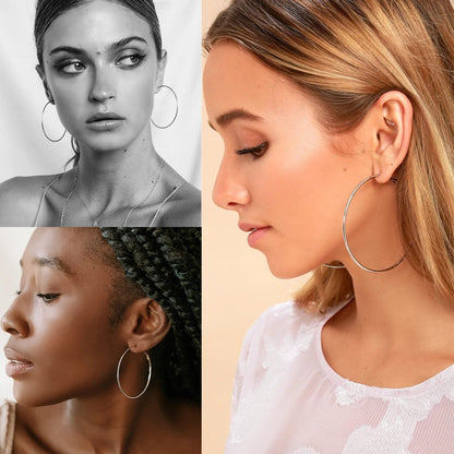 Große Gold Creolen für Frauen, Hypoallergene Dünne Gold Creolen, Sterling Silber Creolen für Damen, Extra Große, Mittelgroße, Große Creolen