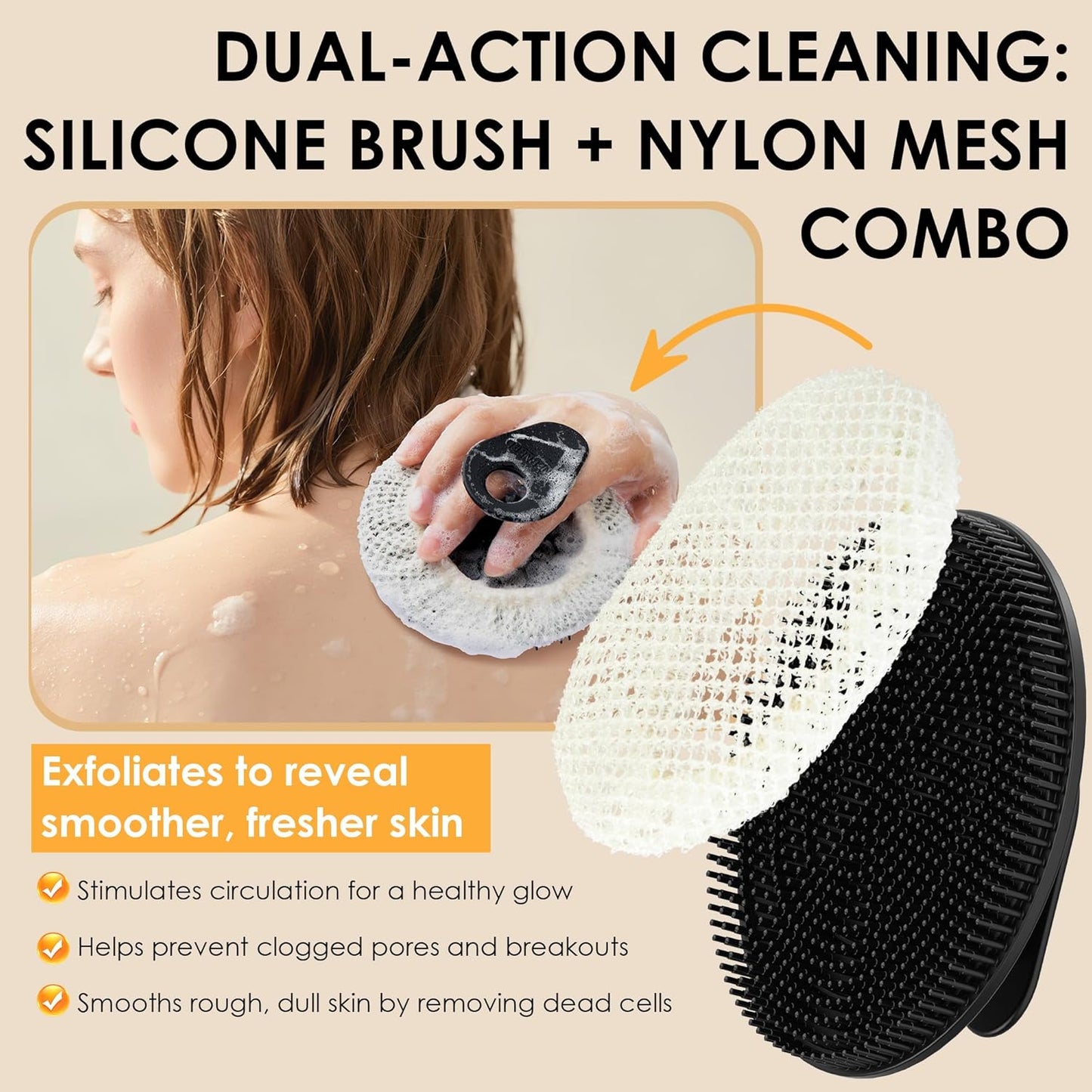 INNERNEED Duschbürste aus weichem Silikon in Lebensmittelqualität, Hand-Körperbürste zur Hautreinigung, sanftes Peeling, gute Schaumbildung (Schwarz)