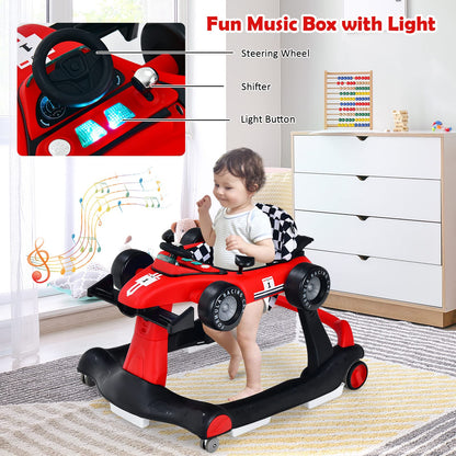 HONEY JOY 4-in-1 Baby Walker, Activity Push Walker w/3 Adjustable Heights, Smooth Wheels w/Adjustable Speed, Padded Seat, Music & Light, Foldable Car Walker for Baby Boys Girls Age 6 Months+ (Blue)