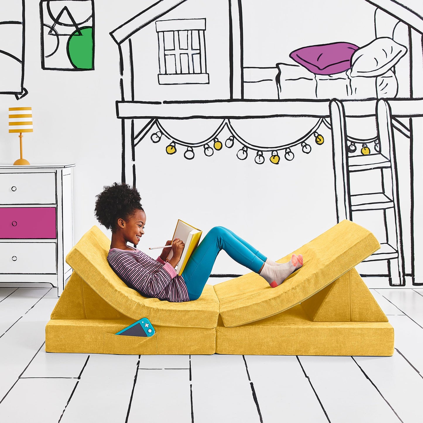 Yourigami Kids and Toddler Play Gym, Playroom Couch Set, Durable Modular Design, Green Meadows