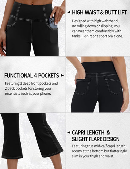 VOOVEEYA Lässige Bootcut Yoga-Hose für Damen, 4 Taschen – Schlagleggings, High Waist, Bauchkontrolle, Bootleg-Arbeitshose