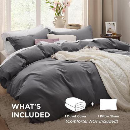 Funda nórdica blanca Bedsure, tamaño Queen, 3 piezas, aspecto de algodón prelavado, juego de cama extrasuave, incluye 1 funda nórdica de 228 x 228 cm con cierre de cremallera y 2 fundas de almohada, edredón no incluido