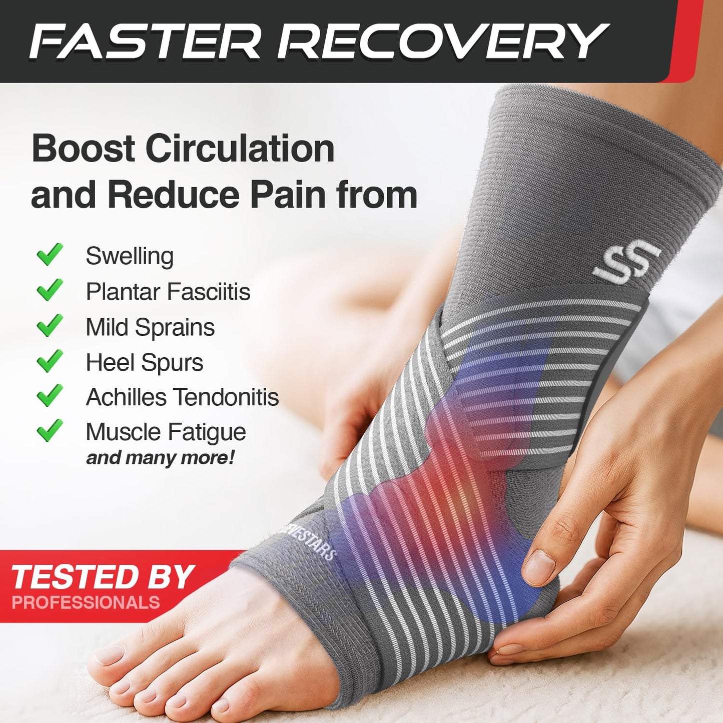 Sleeve Stars Knöchelbandage für Damen & Herren, Knöchelwickel für Verstauchungen, Kompressionsmanschette zur Linderung von Plantarfasziitis, Leicht anpassbare Unterstützung: mit abnehmbarem Gurt (Einzeln/M:25-30cm/Schwarz)