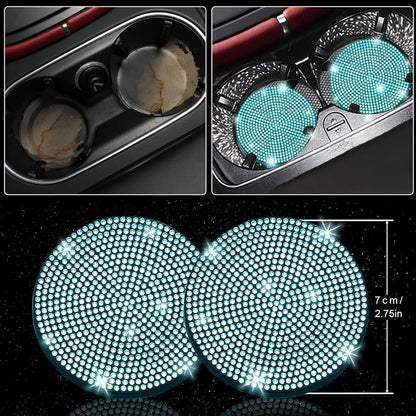 NBTEPEM 27-Piece Bling Car Accessories Set - Universal Fit Steering Wheel Covers, License Plate Frames, Phone Holder, Car Fast Charger, Coasters (Pink)