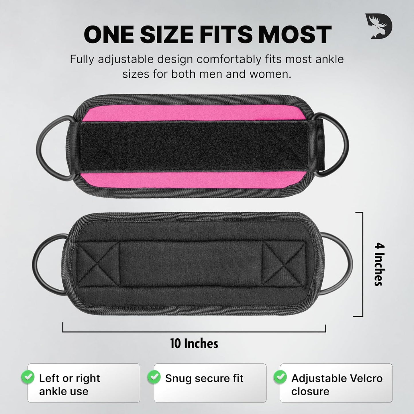DMoose Ankle Strap for Cable Machine - One Size Fit with Premium Padding, Workout Kickback Ankle Cuffs, Ankle Bands for Working Out, Booty Workouts, Leg Extension, Hip Abductors & Lower Body Exercises
