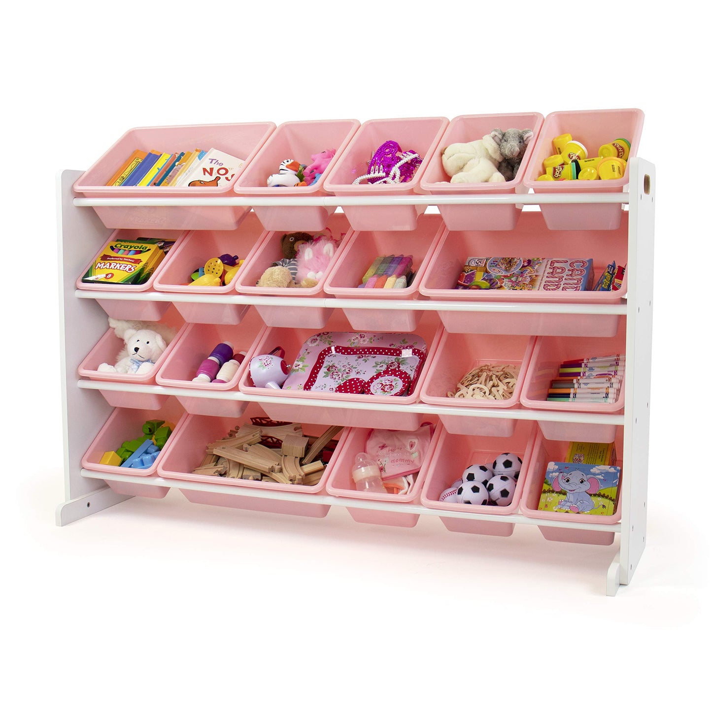 Humble Crew Toy Storage Organizer with 20 Removable Storage Bins for Kids Playroom, 4-Tier Toddler Toy Organization and Storage, Natural/White
