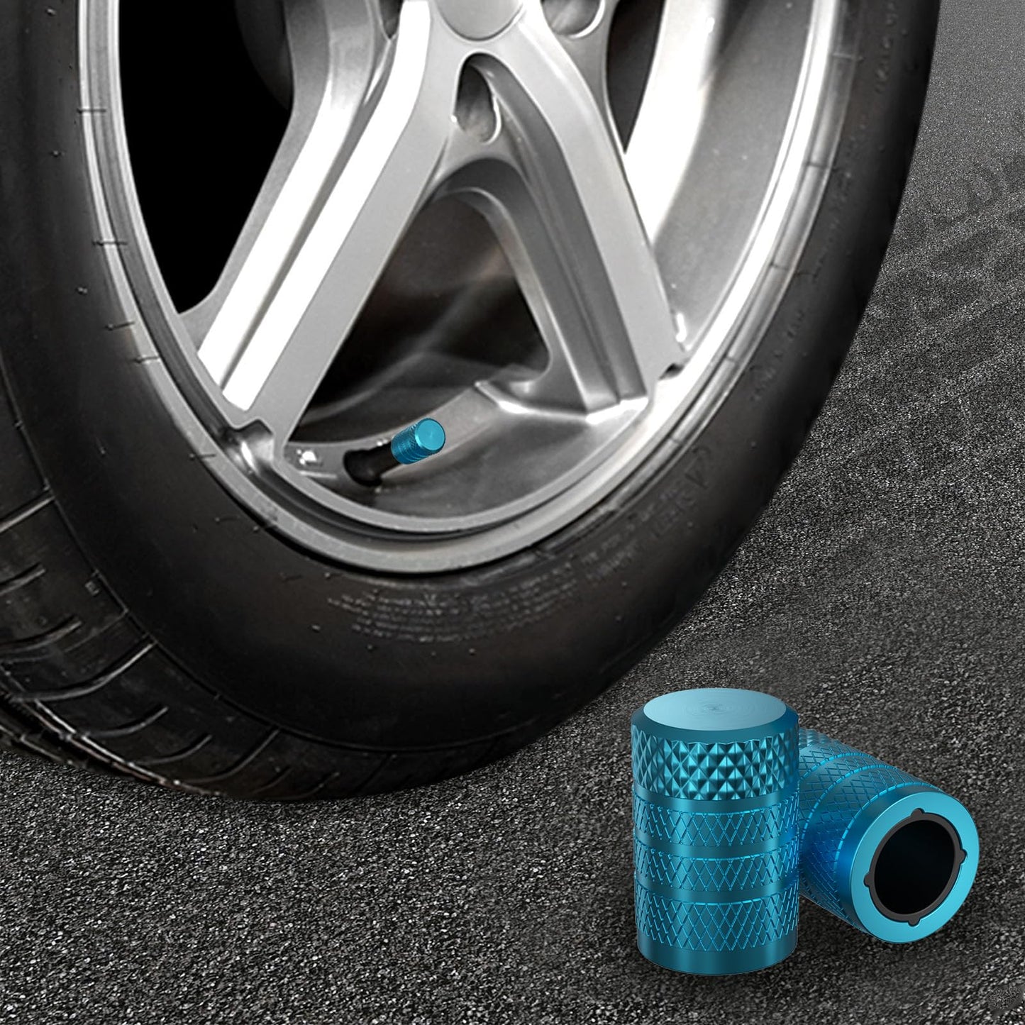 CKAuto Tire Valve Stem Caps, Black, 4 pcs/Pack, Anodized Aluminum Tire Valve Cap Set, Corrosion Resistant, Universal Stem Covers for Cars Trucks Motorcycles SUVs and Bikes
