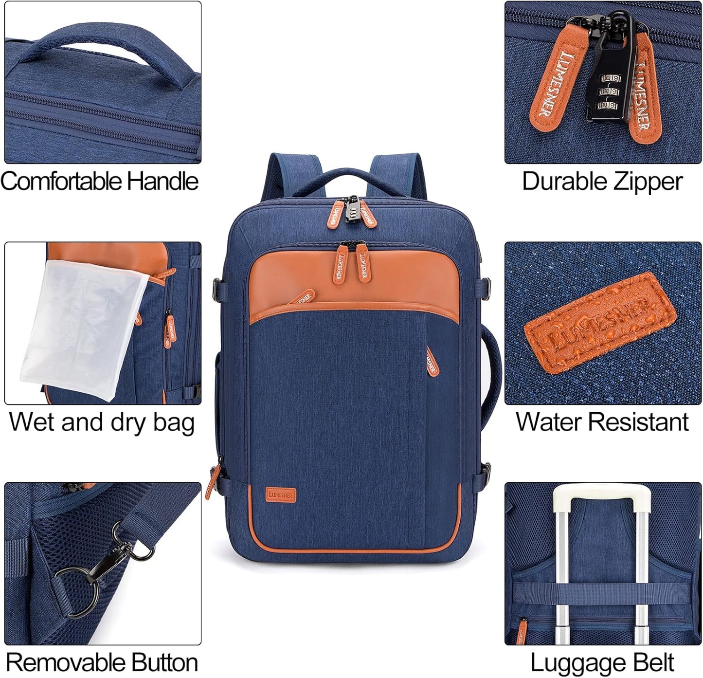 Lumesner Handgepäck Rucksack, extra großer 40L Flugzugelassener Reiserucksack für Damen & Herren