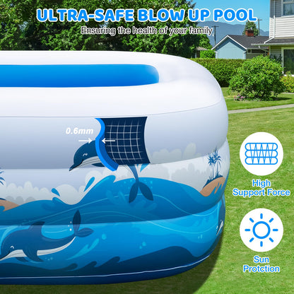 Extra Large Inflatable Pool for Adults & Kids, Family Size Blow Up Pool 165" x 76" x 22", Thickened PVC Swimming Pool with Electric Pump for Backyard Parties, Summer Fun & Outdoor Play