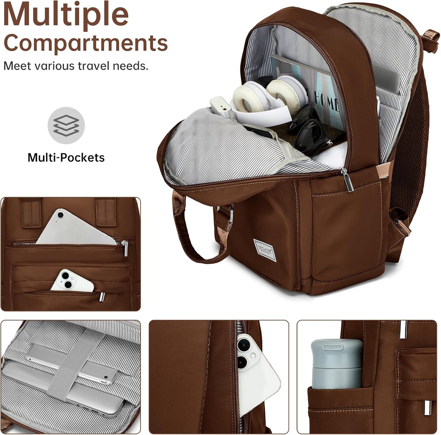 Mocha Magic: TRIPLAYER's 22 Inch Carry On Luggage Set