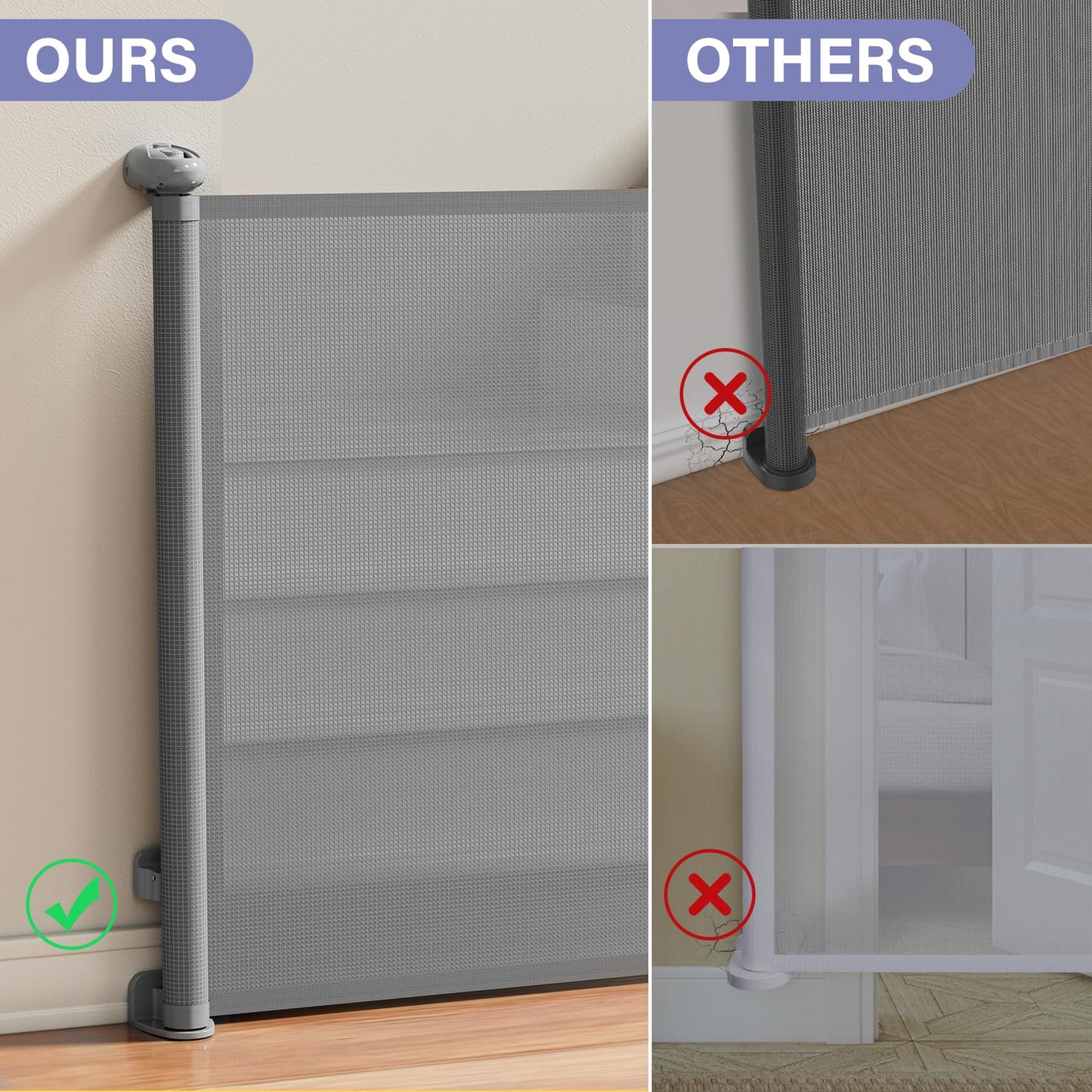 Retractable Baby Gates No Drilling, PRObebi Retractable Dog Gate for the House Extends to 54" Wide 33" Tall, Gates for Baby Indoor, Stair Gate for Outdoor, Staris, Hallways, Doorways, Deck, Porch