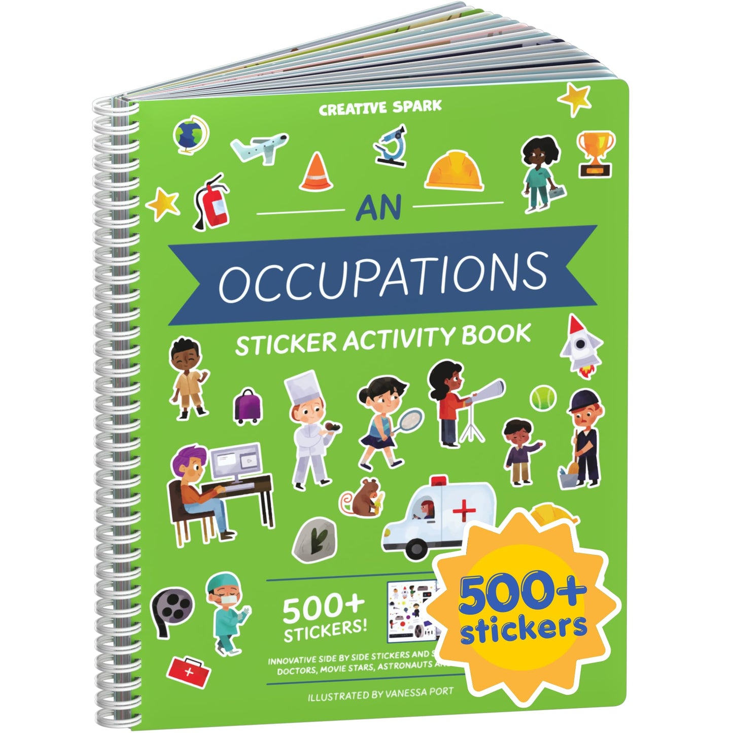 CUPKIN Animals Habitat 500+ Kids Sticker Book Toddler Airplane Travel Activity Coloring and Sticker Book, Road Trip Essentials, 12 Coloring Pages + 12 Scenes for Ages 2–8 Years