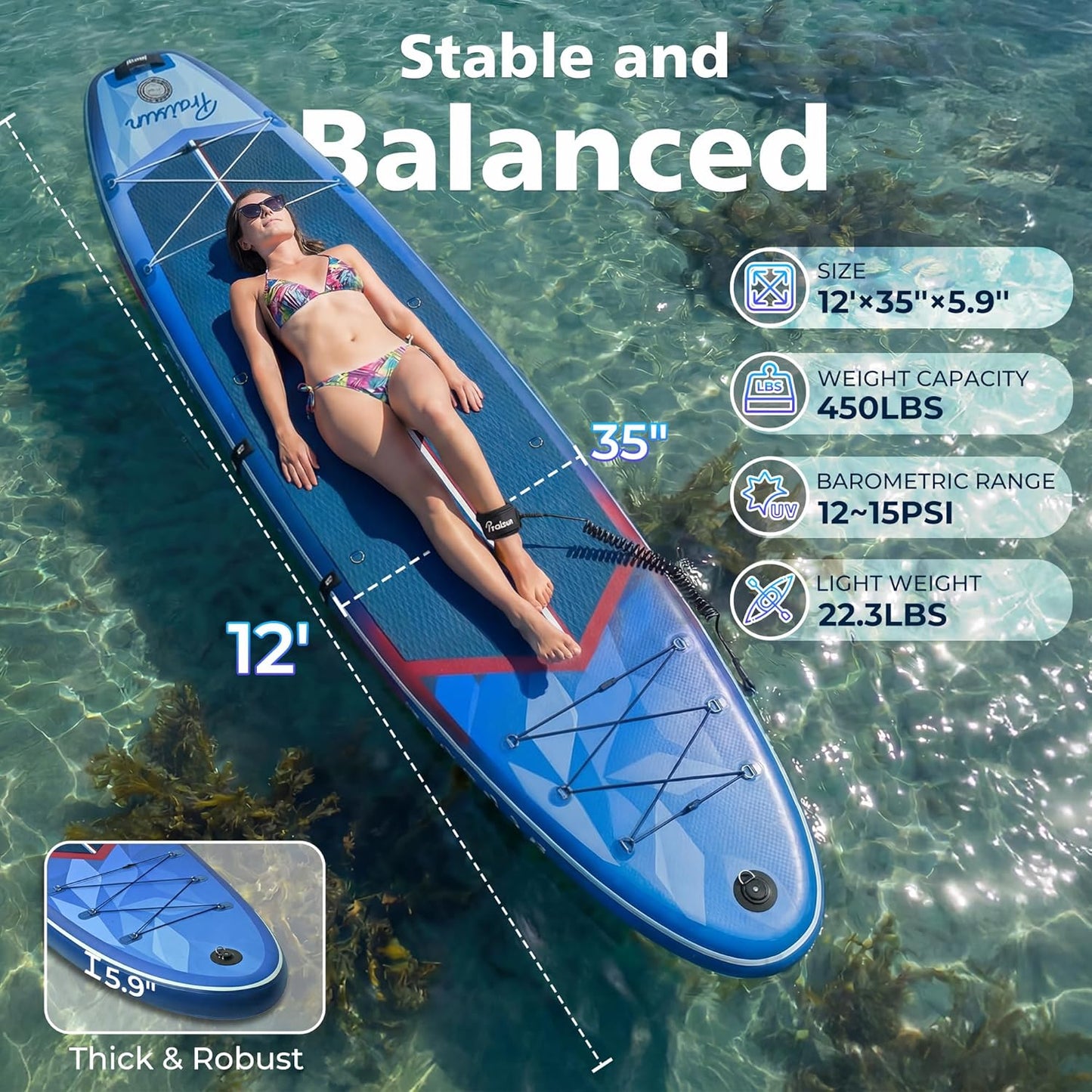 PRAISUN 12’ x 35” Inflatable Paddle Board Review: A Stable and Versatile SUP for All