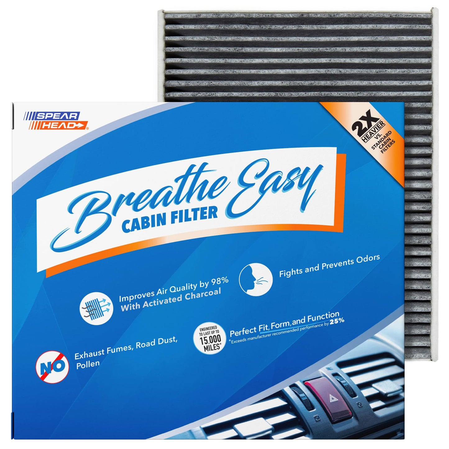 Spearhead Odor Defense Breathe Easy AC & Heater Cabin Filter | Fits Select 2016-2025 Toyota, Lexus, Subaru, 2016-2023 CX-9 Like OEM | Up to 25% Longer Lasting w/Activated Carbon (BE-157)