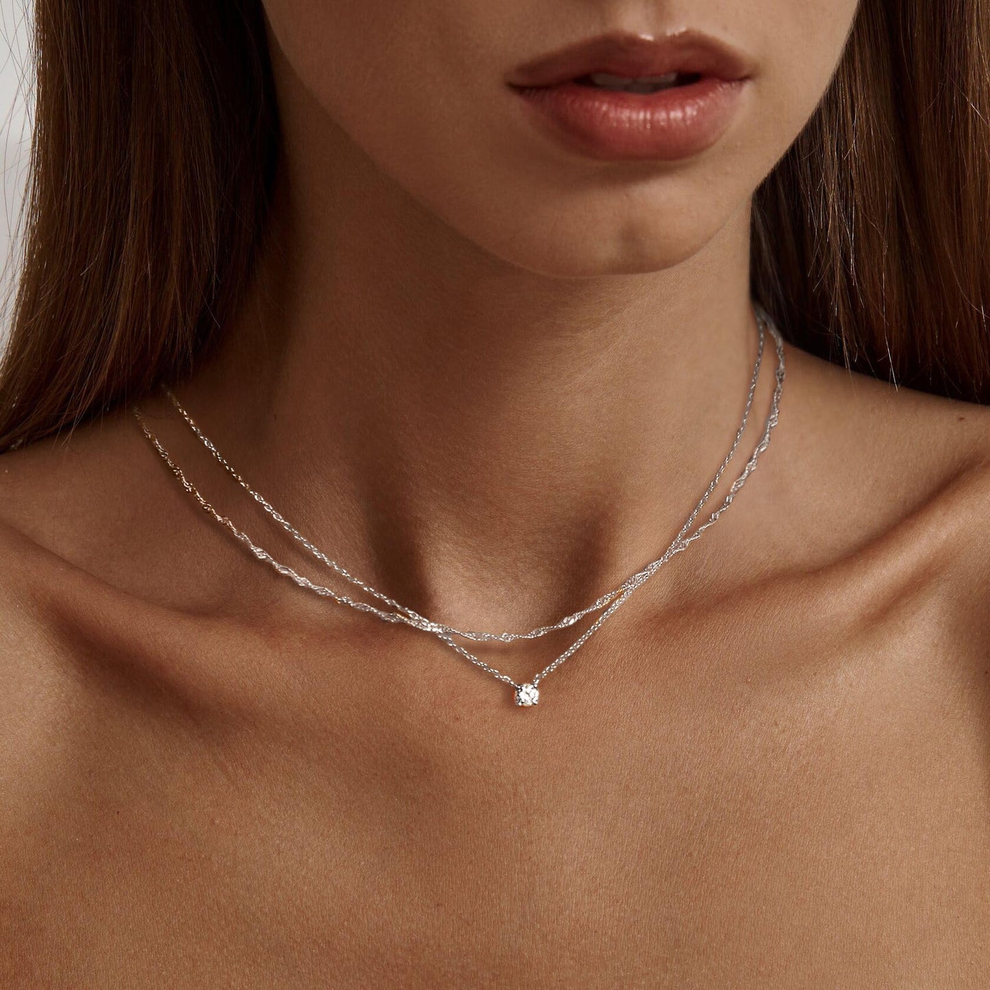Tewiky Dainty 14k Gold Plated/Silver Cubic Zirconia Necklaces for Women, Simple CZ Jewelry Necklaces Trendy Gifts
