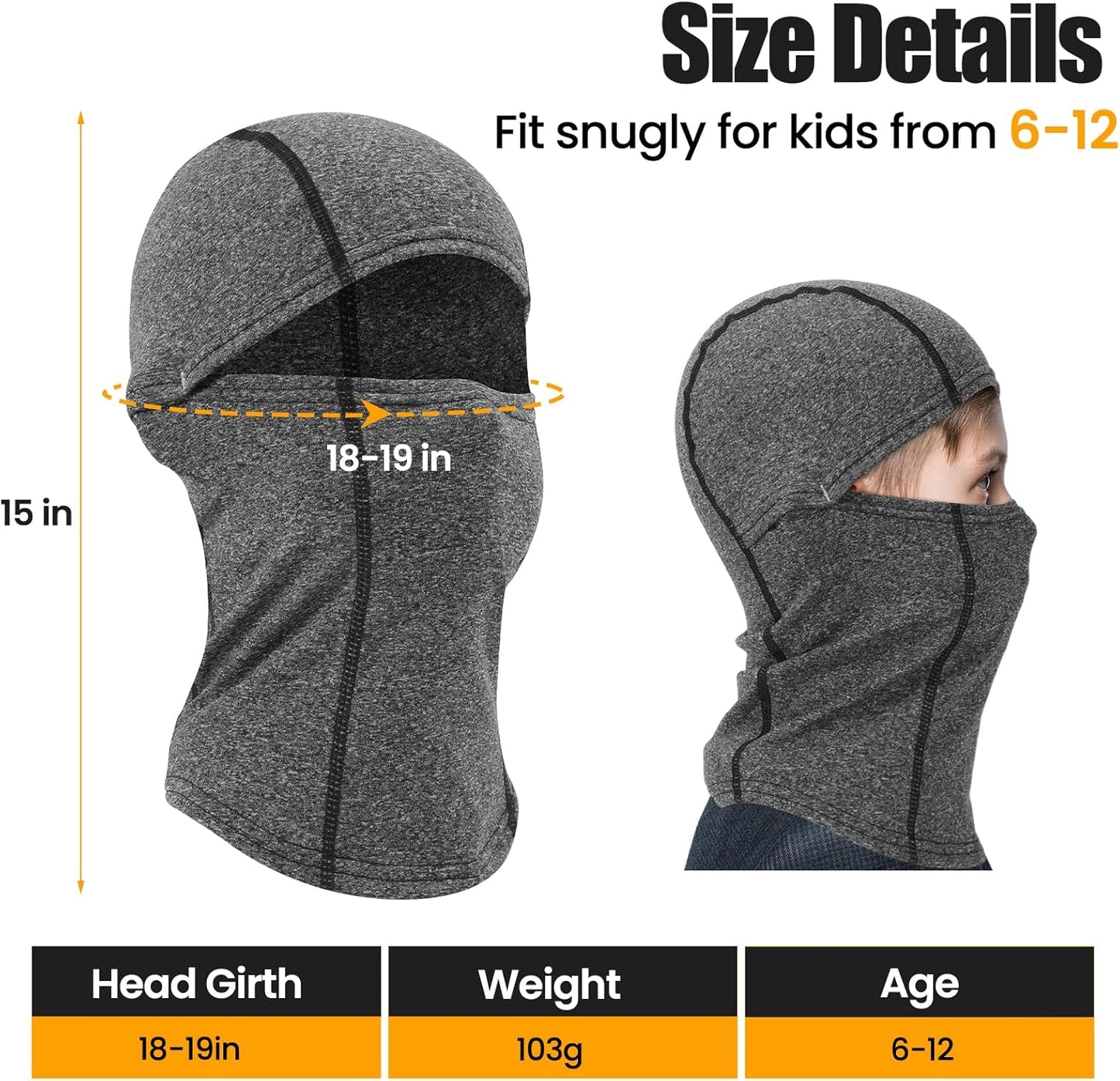 Kinder Sturmhaube Skimaske Kinder Schal Kinder Fleece Nackenwärmer Kälteschutz Gesichtsmaske für Jungen Mädchen Schwarz