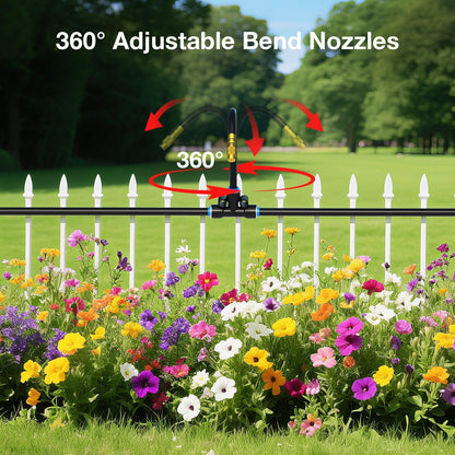 MIXC 1/4" 100Ft Drip Irrigation System for Garden with 16pcs 360°Adjustable Brass Nozzles & Bendable Rod,Upgraded Watering System Kit for Outdoor Plants,Lawn,Raised Bed,Potted Plant,Yard,Greenhouse