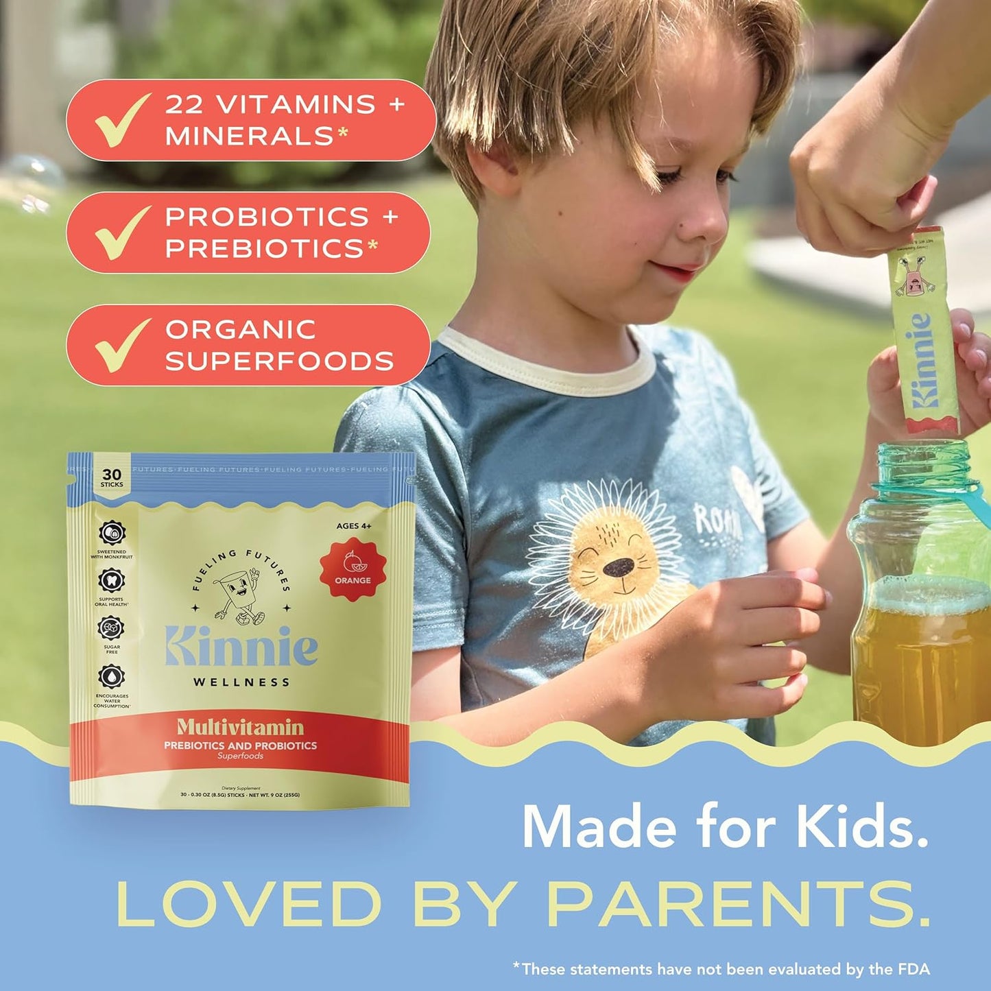 Kinnie Fueling Futures Bundle Pack - Multivitamin, Calm, and Immune Hydration - Sugar-Free with Probiotics, Magnesium & Electrolytes - 90 Stick Packs