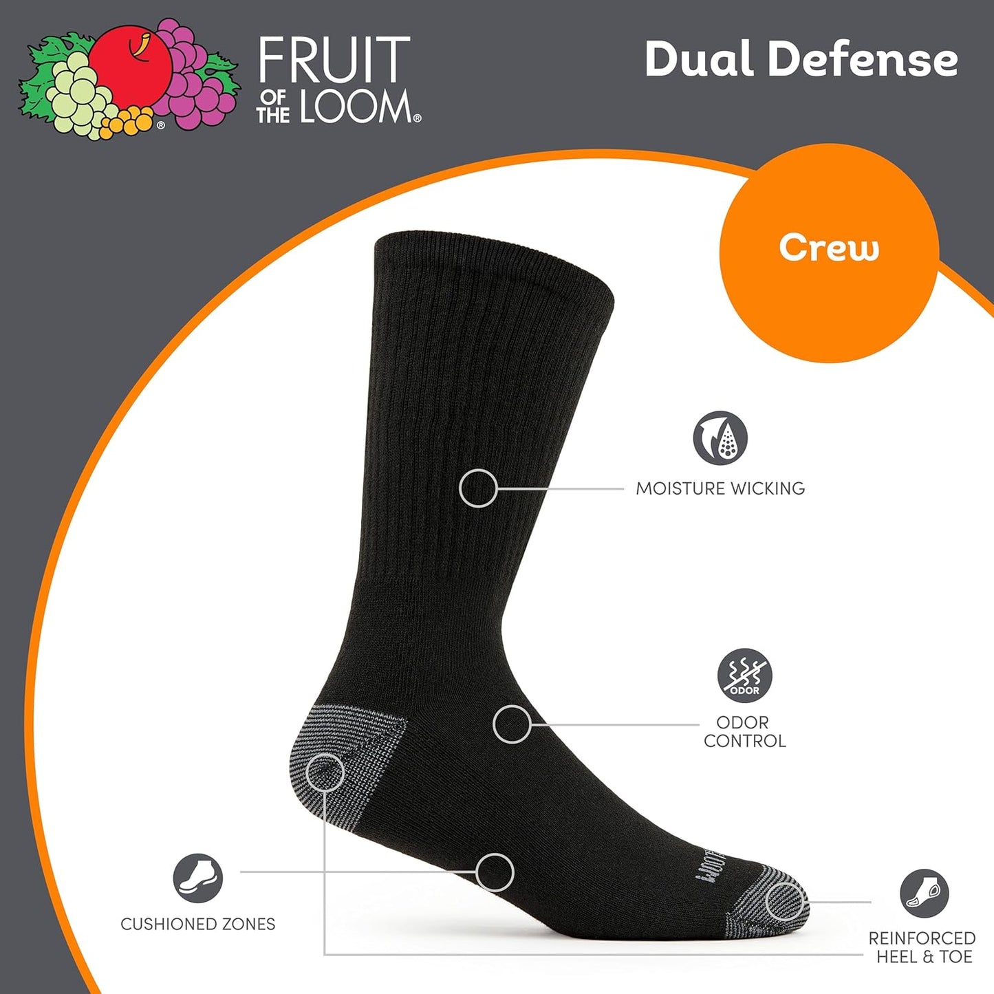 Fruit of the Loom Herren Dual Defense Crew Socken 12 PaarFreizeitsocken