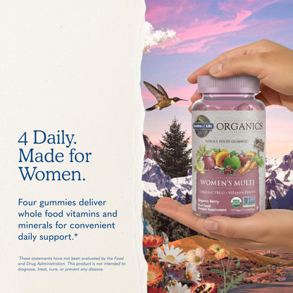 Garden of Life Organics Women's Gummy Vitamins - Berry - Certified Organic, Non-GMO, Vegan, Kosher Complete Multi - Methyl B12, C & D3 - Gluten, Soy & Dairy Free, 120 Real Fruit Gummies (Pack of 6)