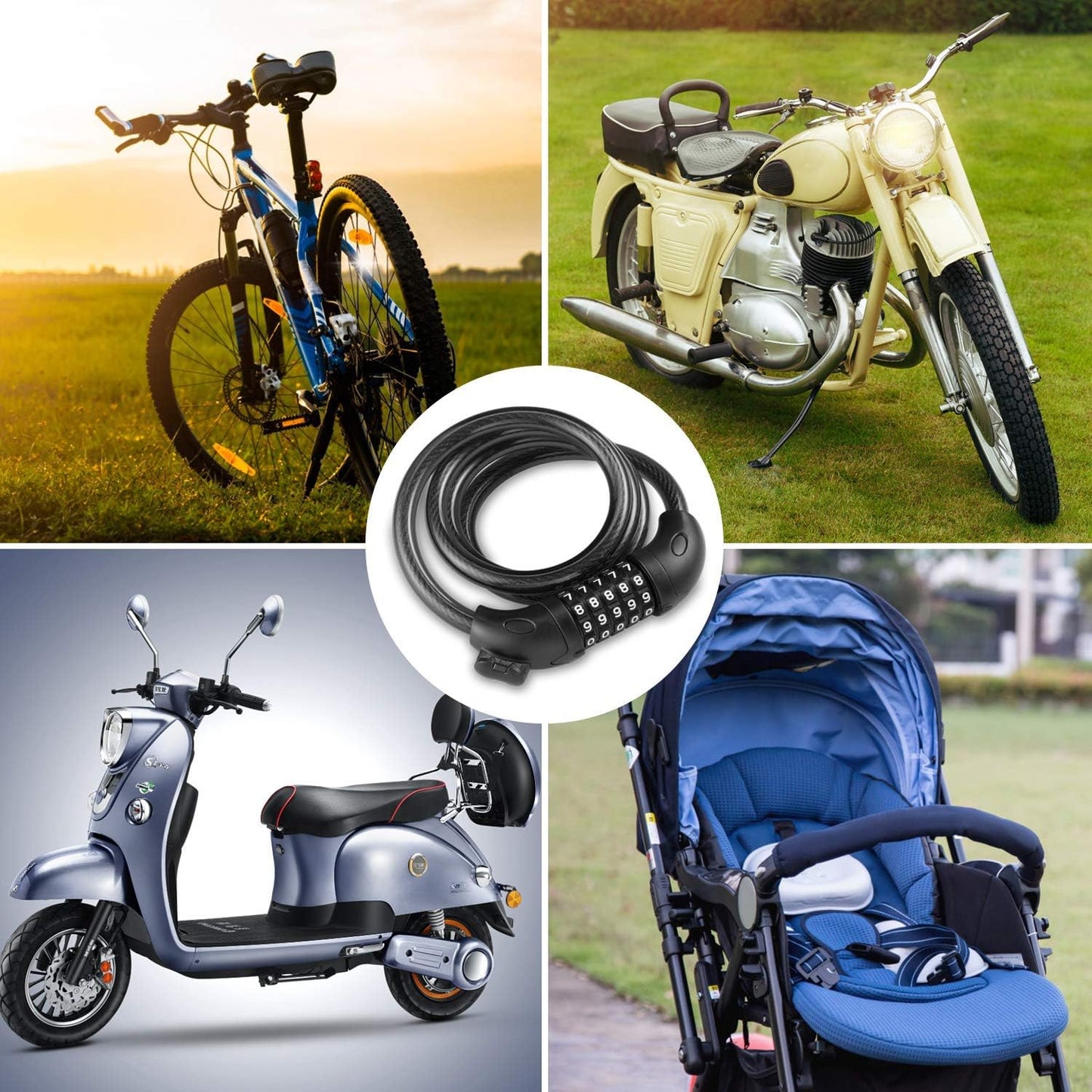 Opaza Fahrradschloss mit 5-stelligem Code, 1,2 m/4 Fuß Fahrrad-Kabelschloss, leichtes & sicheres Fahrradkettenschloss für Fahrrad, Mountainbike, E-Bike, Scooter