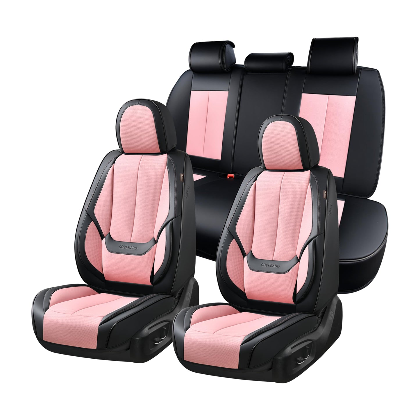 Coverado Car Seat Covers 5 Pieces, Full Set Universal Seat Covers for Cars, Waterproof Nappa Leather Auto Seat Protectors with Head Pillow, Car Interiors Fit for Most Sedans SUV Pick-up Truck, Black