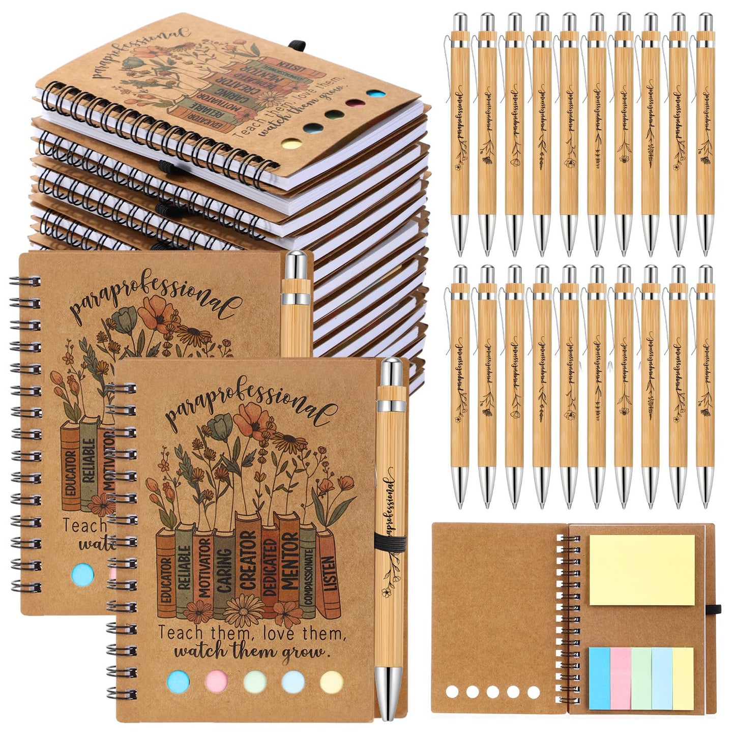Jetec 48 Set 2026 CNA Week Gifts Bulk Nurse Appreciation Gift Set Small Inspirational Kraft Spiral Nursing Notebooks with Sticky Notes Pens for Healthcare Medical Hospital Coworker Staff Office