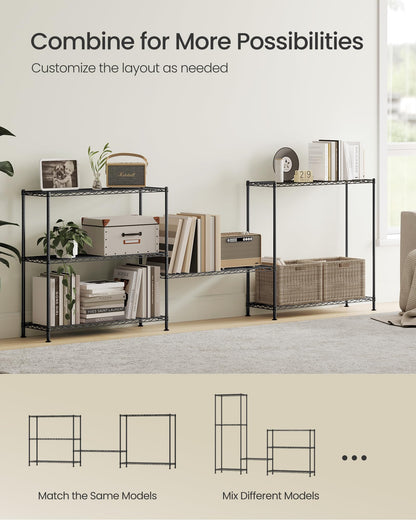 SONGMICS Storage Shelf, Small Metal Wire Shelving Unit, Adjustable Shelves, for Small Spaces, Garage, Bedroom, Living Room, Kitchen, Pantry, 5 Tier, 11.8 x 11.8 x 47.6 Inches, Ink Black ULGR123BH01