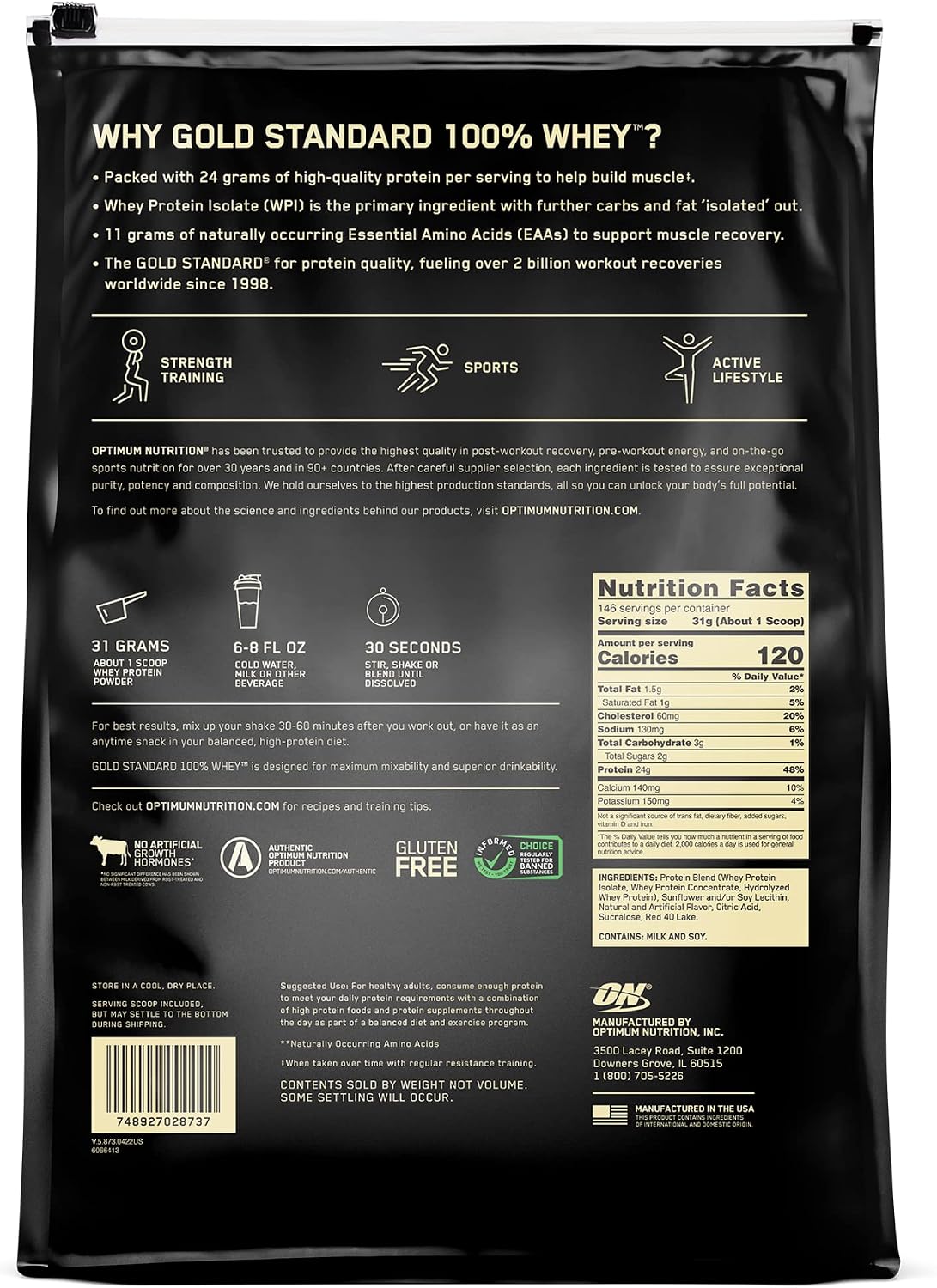 OPTIMUM NUTRITION Gold Standard 100% Whey Protein Powder, Banana Cream, 907g - [packaging may vary]