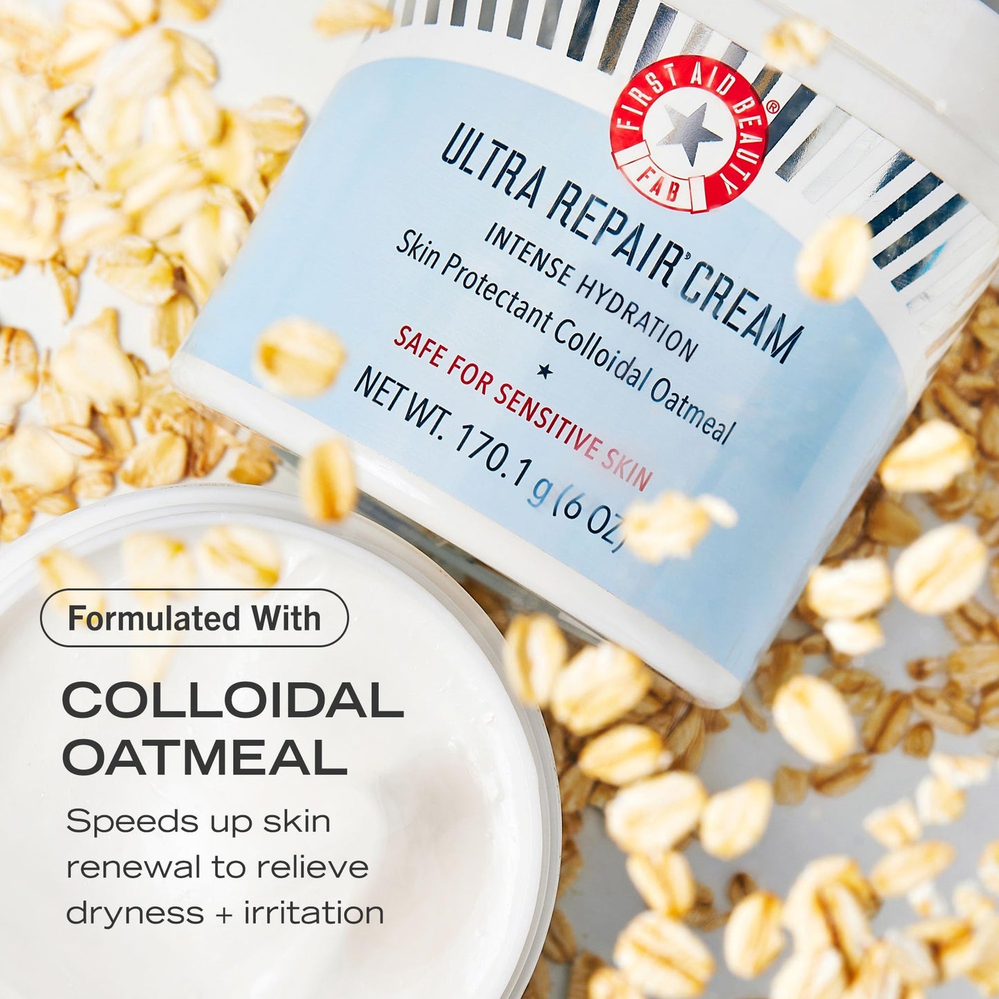 First Aid Beauty Ultra Repair Cream – Eczema Relief & Skin Barrier Repair Moisturizer with Colloidal Oatmeal & Ceramides, for Sensitive Dry Skin, Face & Body, 170.1g