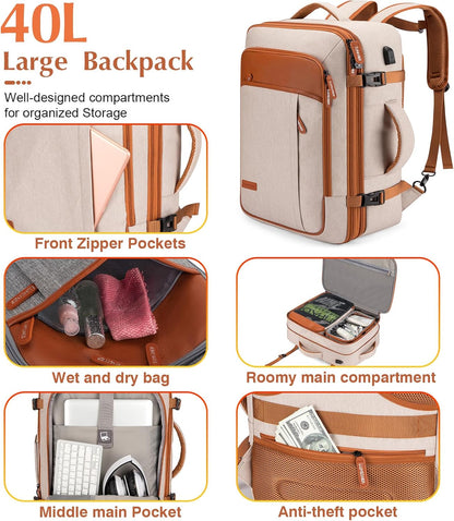 Lumesner Handgepäck Rucksack, extra großer 40L Flugzugelassener Reiserucksack für Damen & Herren